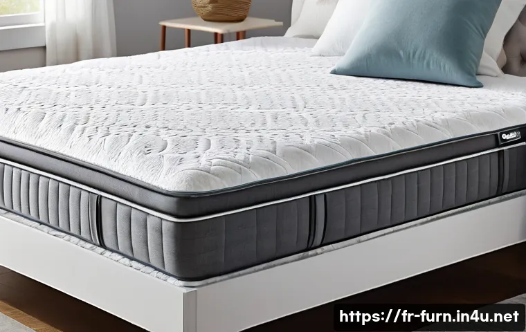 매트리스 브랜드 비교 - A cozy bedroom scene featuring a modern memory foam mattress with a subtle "cocooning" effect, showi...