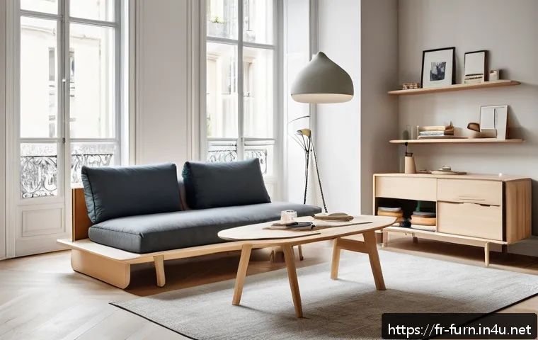 이동식 가구 활용법 - A stylish, compact Parisian studio living room featuring multifunctional mobile furniture: a convert...