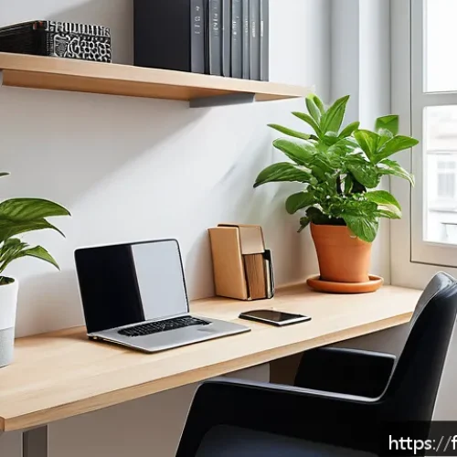 Home 17 오피스 가구 배치법 - A compact, modern small home office corner designed for a French apartment, featuring a sleek desk w...