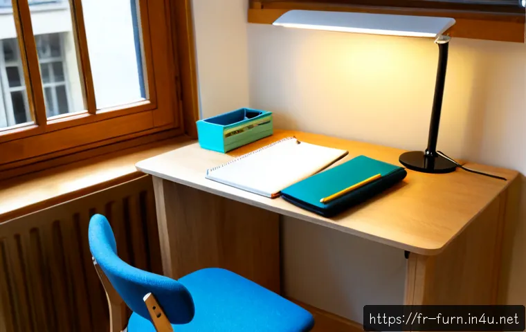 Home 17 학생 책상 추천 - Photorealistic French student study corner in a bright Paris apartment, ergonomic light-oak desk wit...